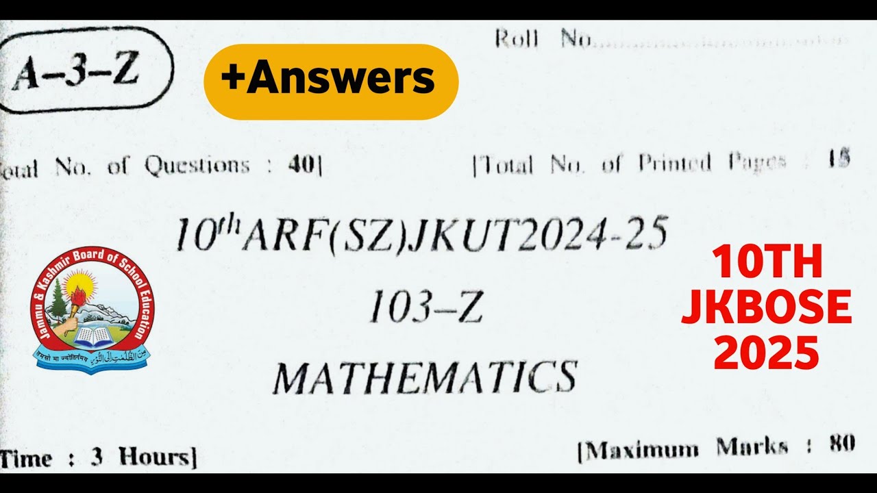 jkbose class 10th math paper 2025 | jkbose todays 10th class maths paper