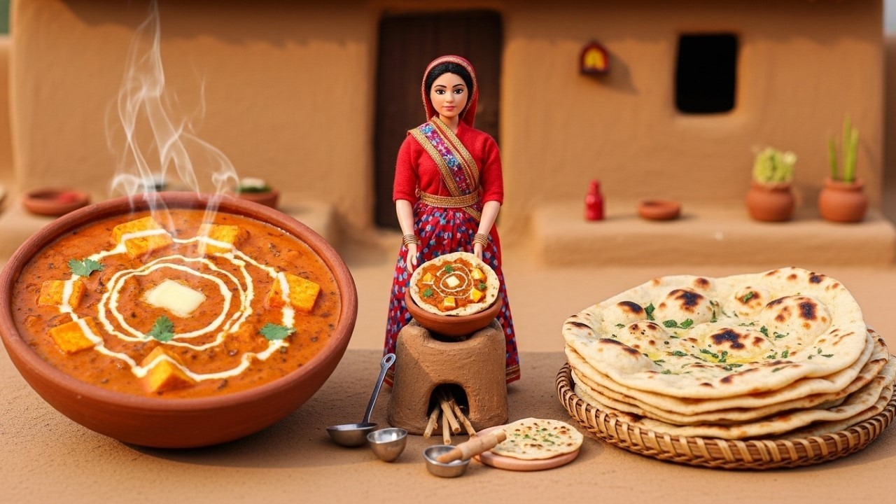Miniature Doll giant Paneer Butter Masala & Naan Cooking ASMR | Peaceful Tiny Kitchen Story