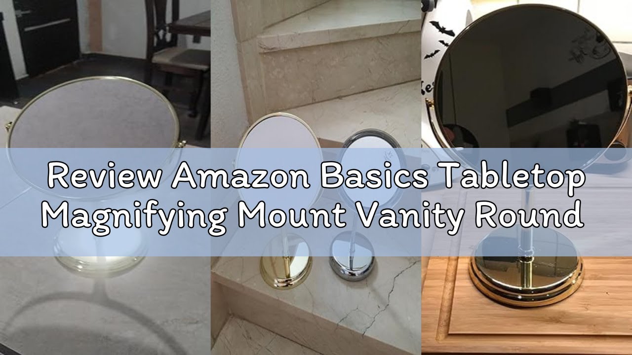 Review Amazon Basics Tabletop Magnifying Mount Vanity Round Mirror, 1X/5X Magnification, Iron Frame,