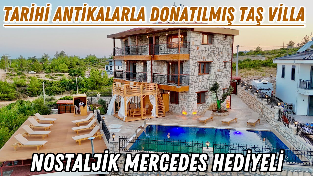 55 MİLYONLUK SANAT ESERİ SATILIK TAŞ VİLLA! İÇİ TARİHİ ANTİKALARLA DOLU, NOSTALJİK MERCEDES HEDİYELİ