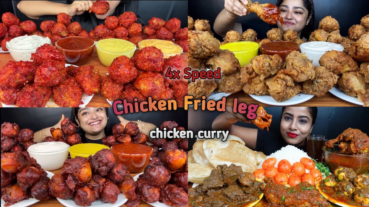 ASMR: Eating Spicy 50 Chicken Fried leg🍗🤤Peri Peri chicken, crispy chickn, egg curry,eating, mukbang