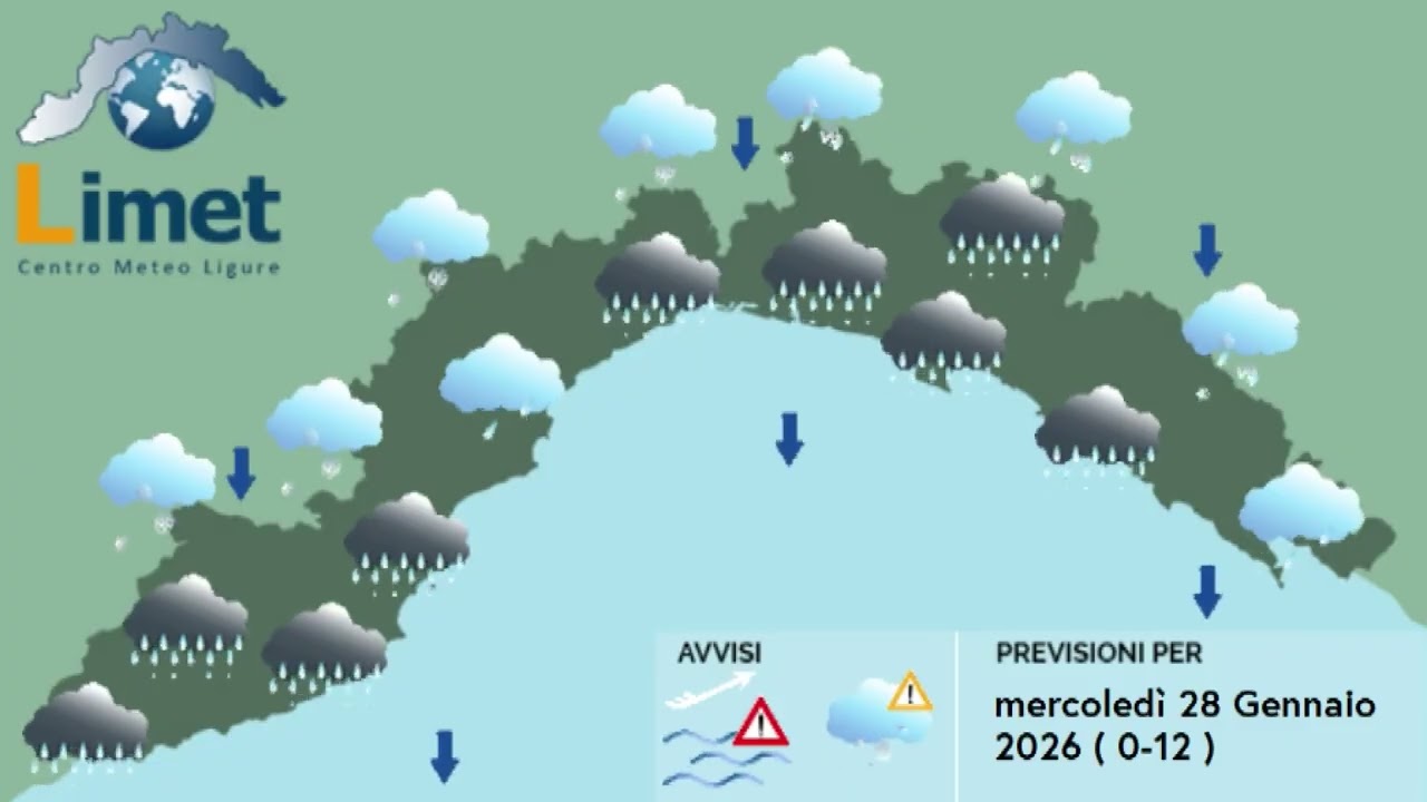 Previsioni Meteo Limet per Mercoledì 28 Gennaio 2026 in Liguria
