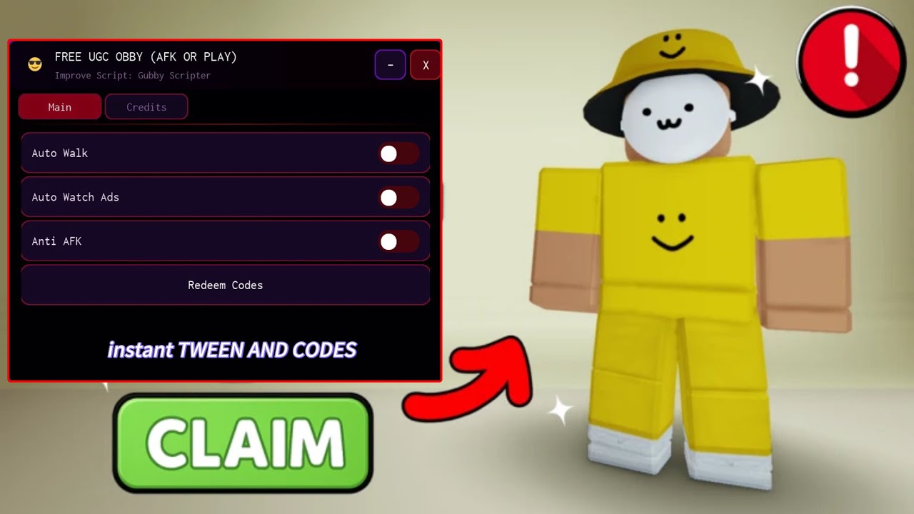 Free UGC Obby (AFK or Play) script - INSTANT TWEEN - FIXED BUGS - AND MORE - @Gubby_scripter 