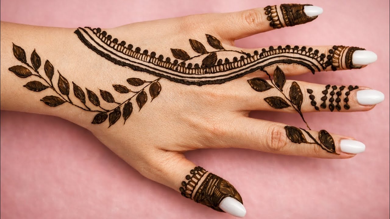 Simple & Elegant Back Hand Mehndi Design 🌿 | Easy Leaf Mehndi for Beginners