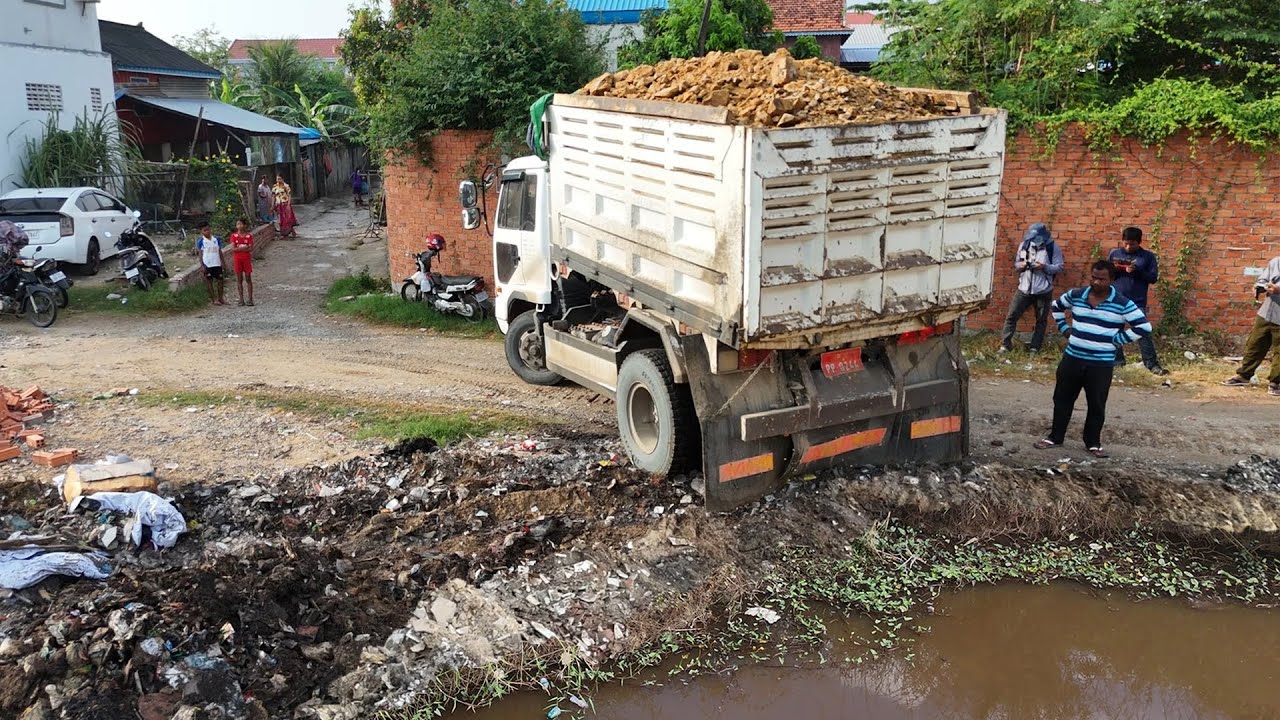 Impressive Activity !! Start landfill by Skill Dump Trucks 5-TON And Push by Bulldozer