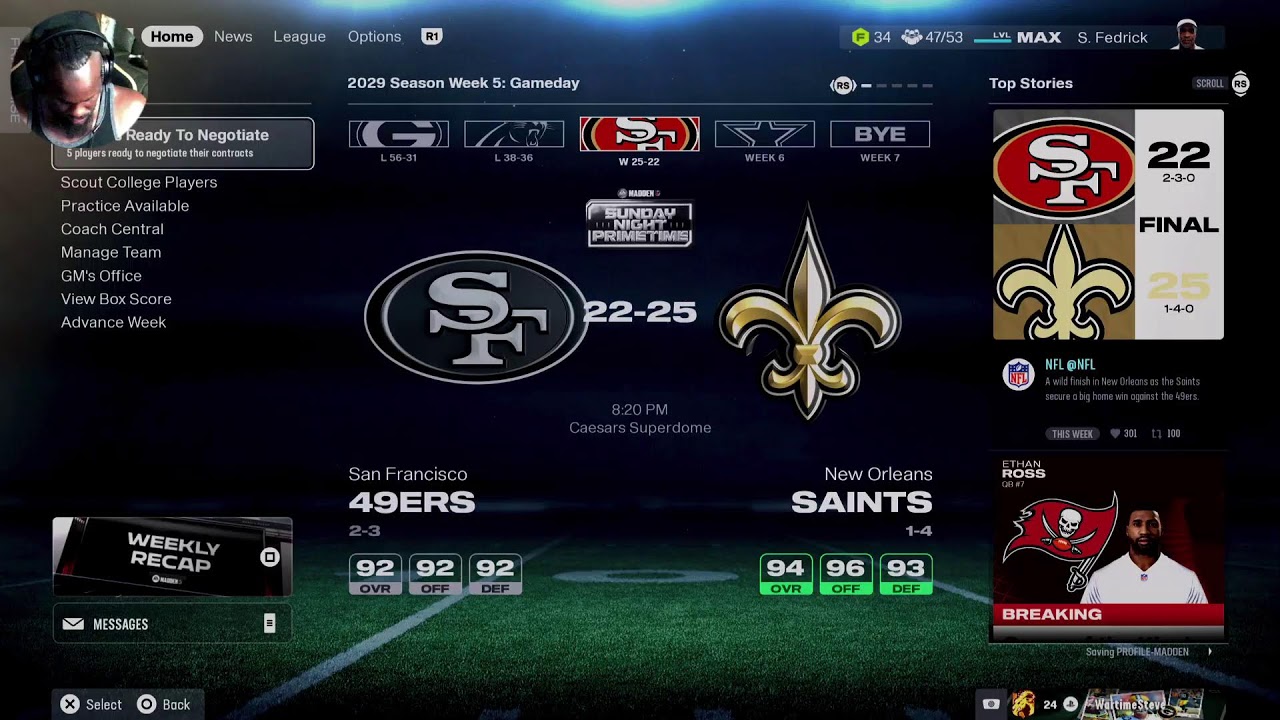 🏟️LIVE🏟️SAINTS 🏟️GG4M 🏟️ONLINE FRANCHISE 🏟️SEASON 5🏟️ALL MADDEN