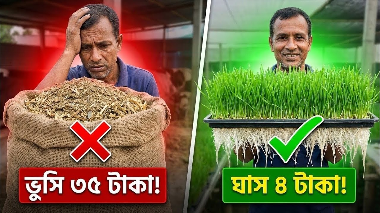 বিনা মাটিতে ঘাস চাষ: খরচ মাত্র ৪ টাকা! 😱 Hydroponic Fodder Making | Low Cost Goat Feed Formula