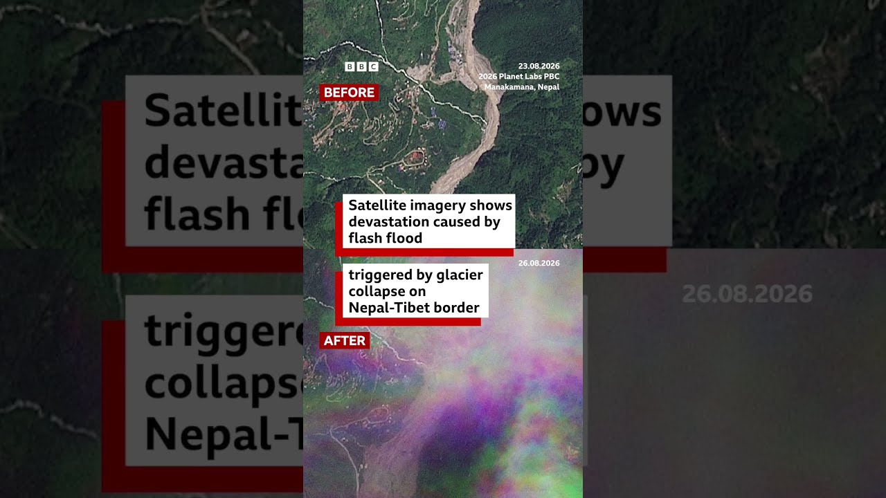 Satellite imagery shows devastation of flash flood on Nepal-Tibet border | BBC News India