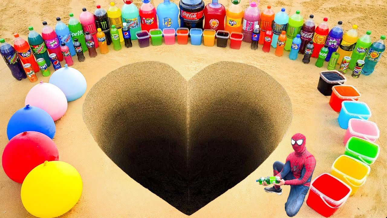 Experiment: How to make Heart with Cement, Giant Balloons of Fanta, Big Coca Cola, Mtn Dew vs Mentos
