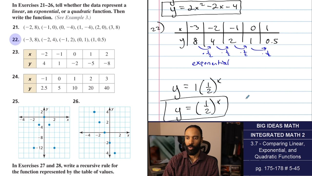 Big Ideas Math [IM2]: 3.7 - Compare Linear, Exponential, & Quadratic Functions (Lecture/Problem Set)