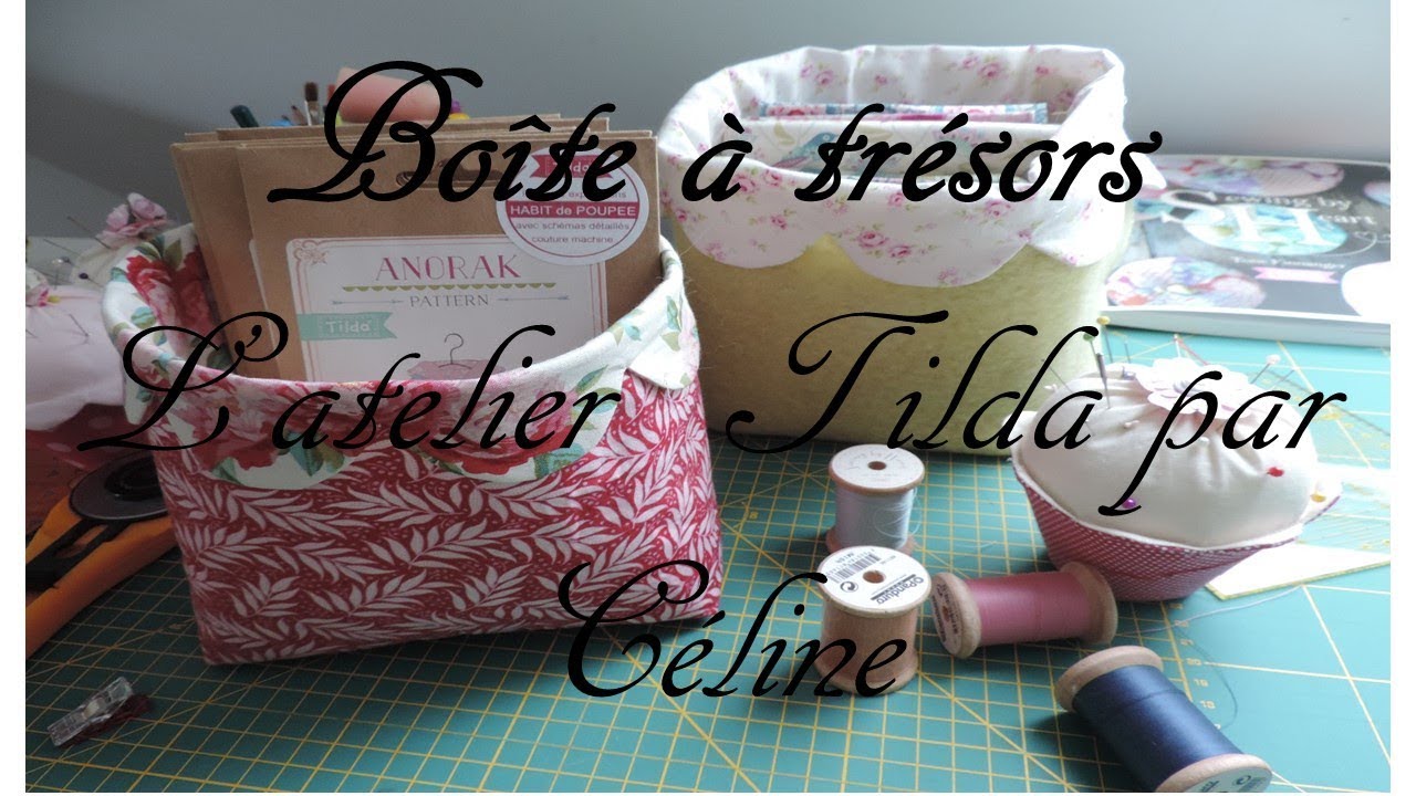 boîte en tissu - range-tout à faire en tissu tilda- bordure dentelée