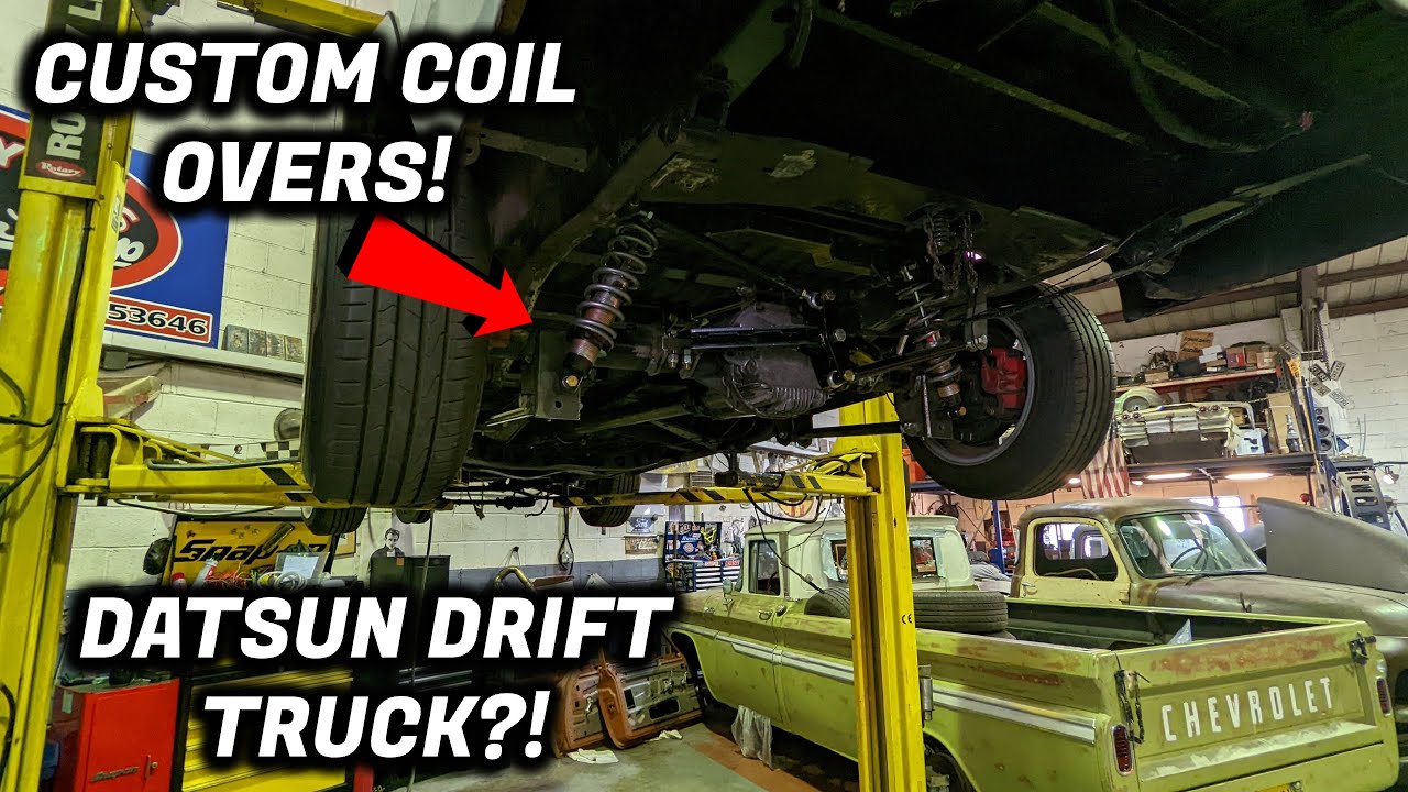 Datsun 720 Pick Up Truck Gets CUSTOM COIL OVERS! Drift Truck?!