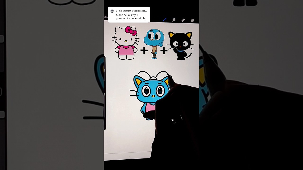 Hello kitty + Gumball + chococat 💙 #hellokitty #chococat #gumball #sanrio #cute #drawing #kawaii