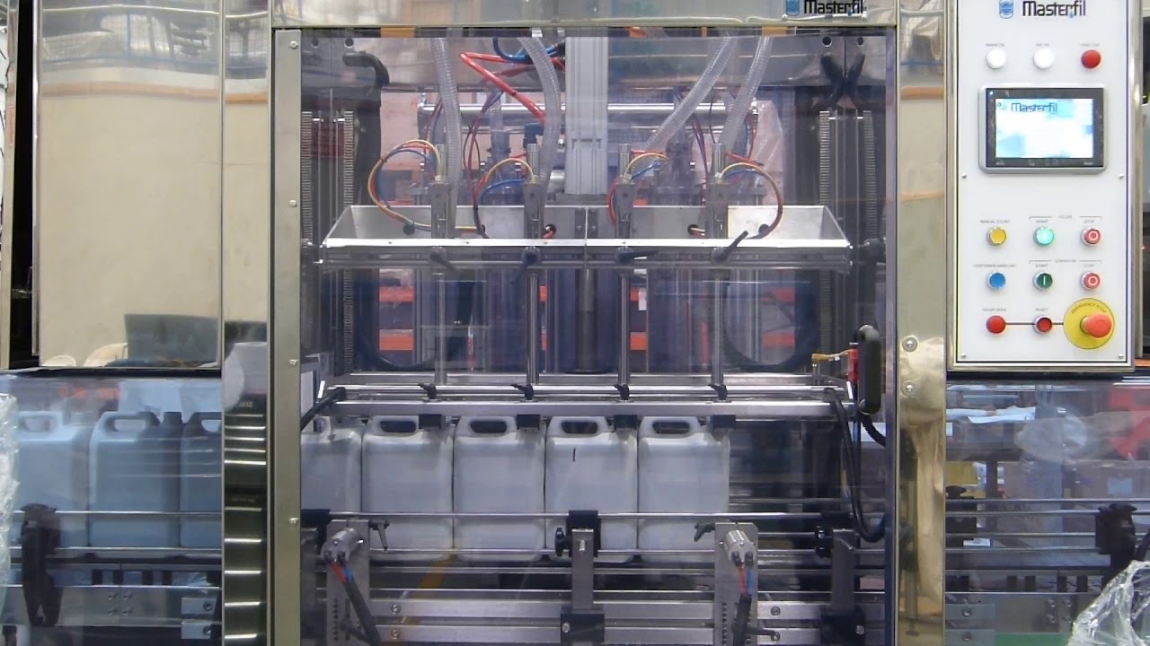 Adelphi Masterfil's S5000-A fully automatic four head filler; ideal for chemicals and lubricants