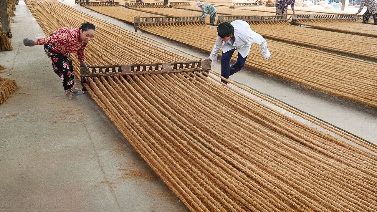 How They Hand-Make Expensive Giant Mats From Raw Coconuts