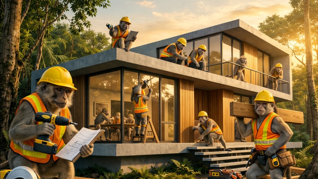 Highly Intelligent Monkeys Build a Modern Two-Story House in the Jungle (4K)