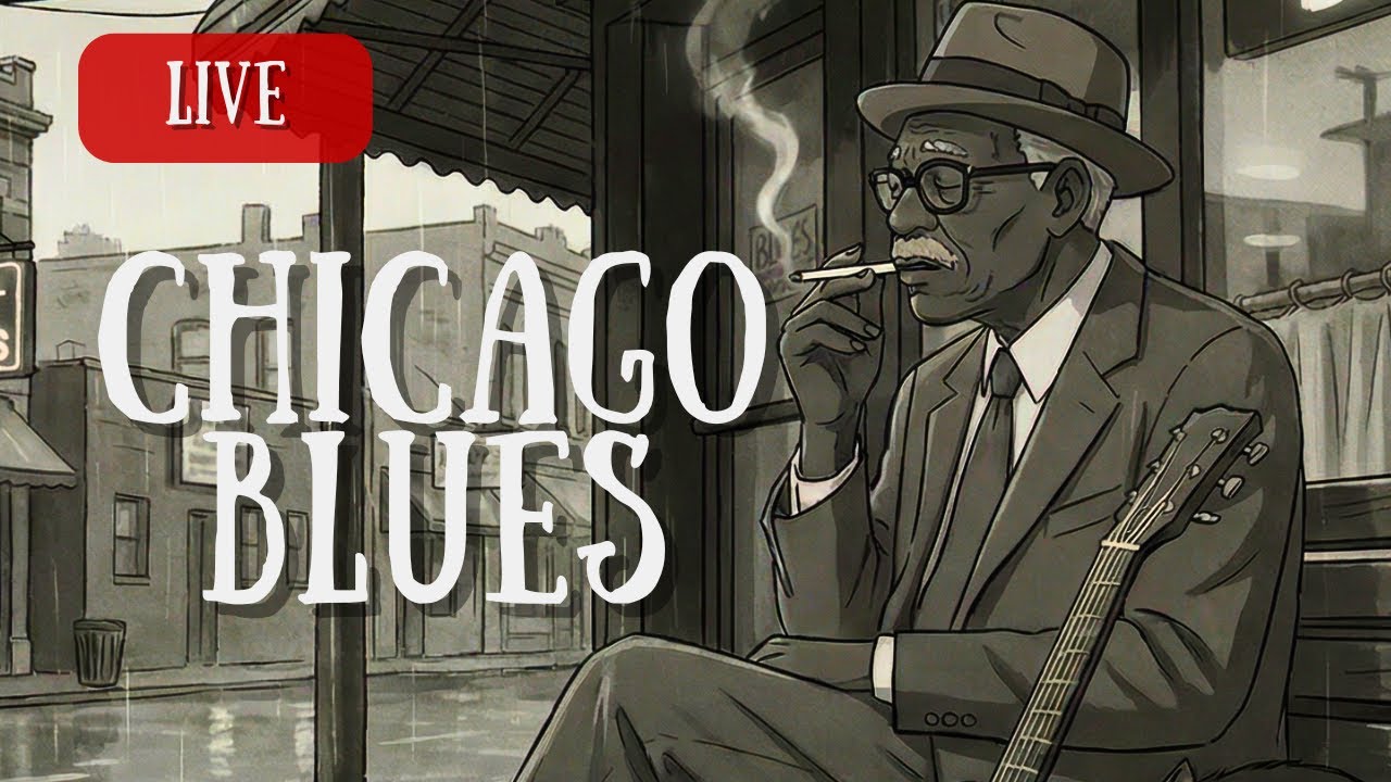 Rainy Chicago Blues Bar ☔🎸 Медленная и проникновенная гитарная музыка (Живая трансляция 24/7)