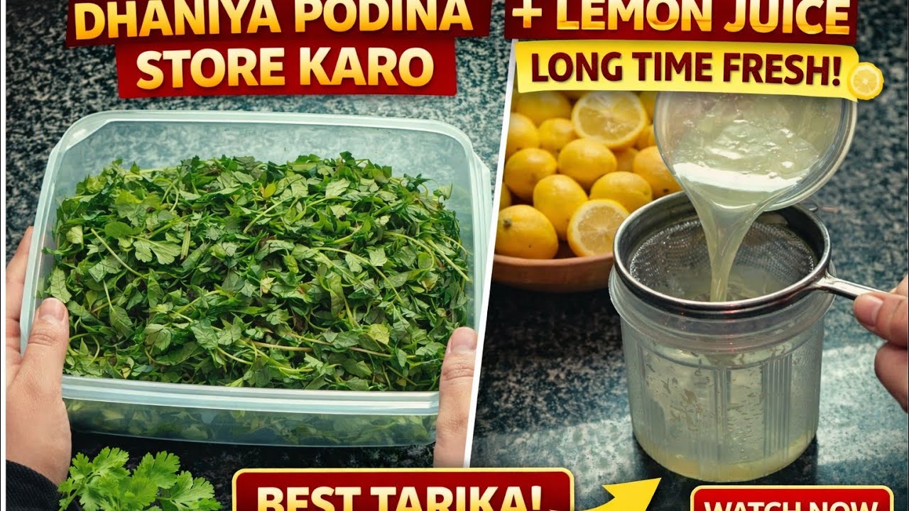 Episode 13 Dhaniya Podina Fridge Mein 2 Hafte Fresh! + Lemon Juice Storage Hack 🌿🍋