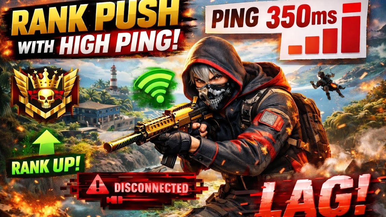 Play FREE FIRE with high ping 999+ 