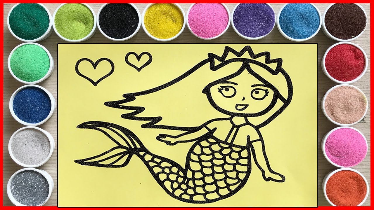 Vẽ và tô màu tranh cát nàng tiên cá nghịch ngợm - Sand painting mermaid lovely @Chim Xinh Channel