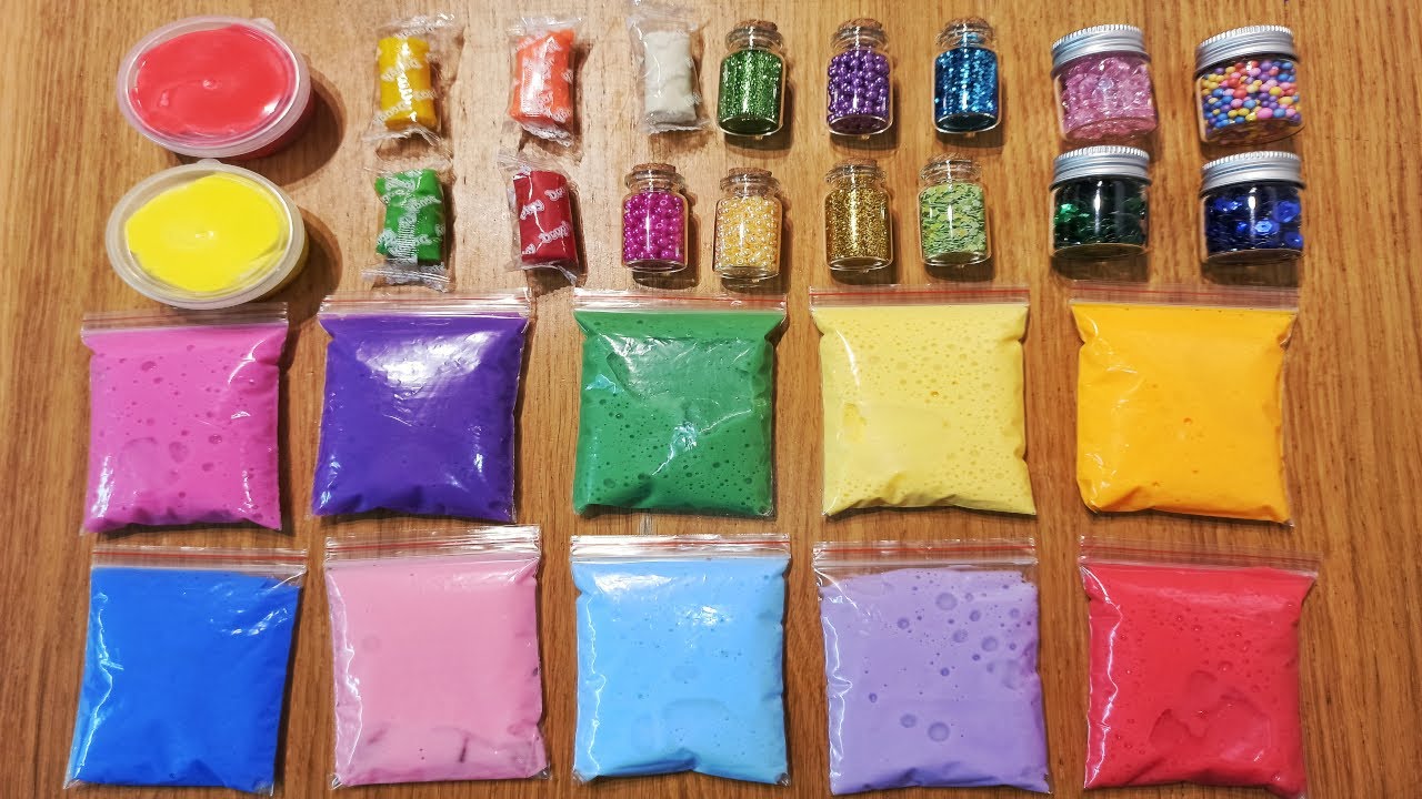Slime Mixing - Bags, Glitter, Beads, Playdough, Clay - Rainbow Series 01 - Satisfying Slime Video