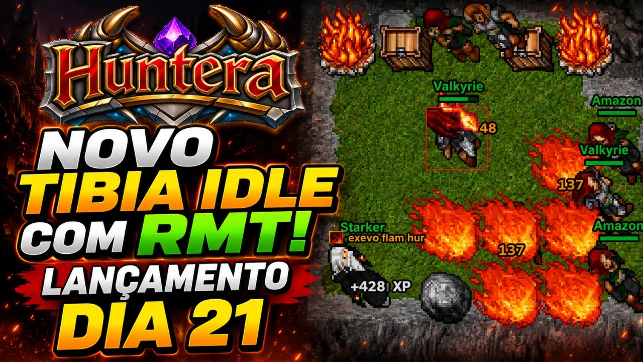 NOVO Tibia IDLE est&aacute; INSANO! O MELHOR QUE VI! Huntera - Jogo IDLE com RMT para ganhar DINHEIRO R$