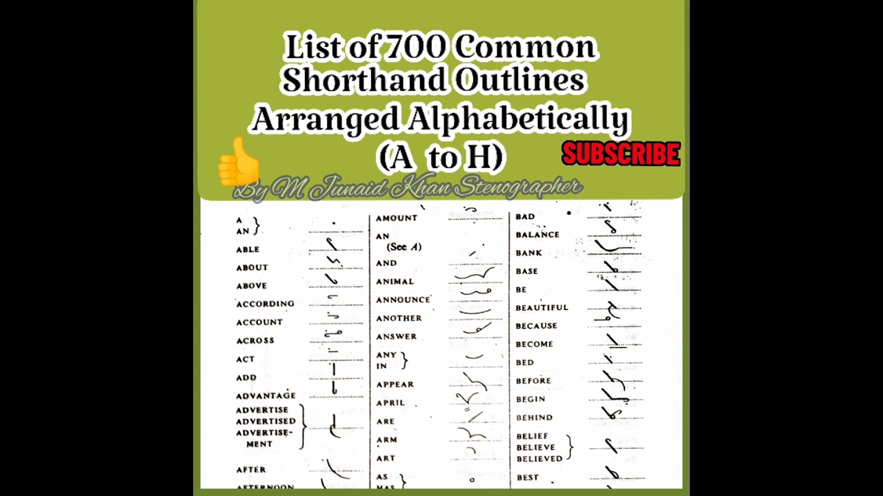 700 common shorthand outlines dictation arranged alphabetically A-H | M Junaid Khan Stenographer