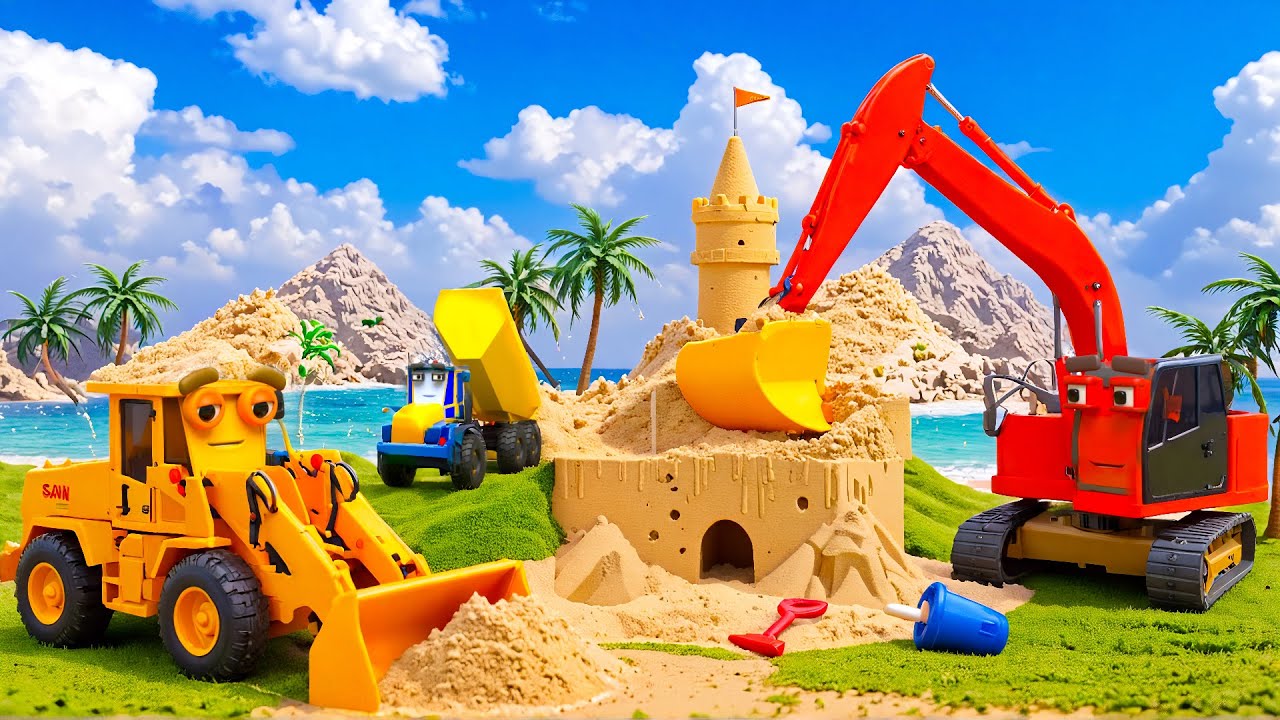 🏰 Building a Giant Sand Castle! Excavator, Bulldozer & Dump Truck | Construction Vehicles 3D