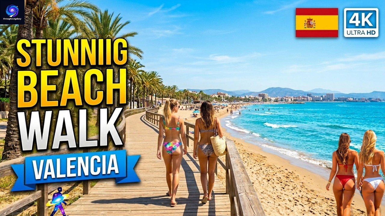 Stunning Mediterranean Beach Walk in Valencia | 4K Silent Walking Tour | ThroughoutGalaxy