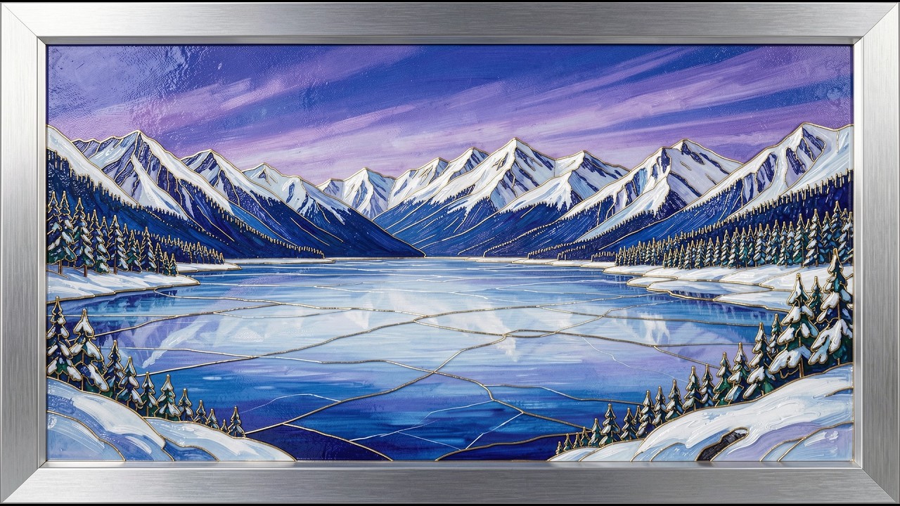 Panoramic Frozen Lake Horizon frame tv art 4k with music | tv screensaver