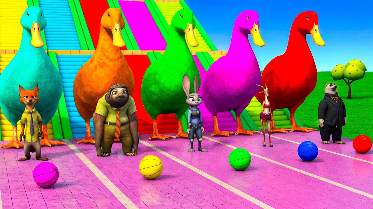 Playing as Spiderman in Massive Long Slide Game with Cow Elephant Gorilla- 3d Animal Game - Funny 3d