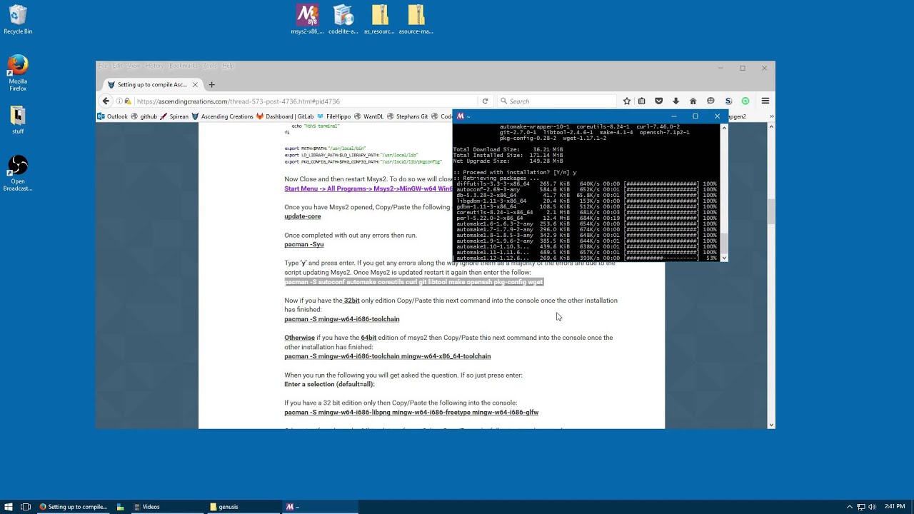 setting up msys2, codelite to compile libswift and ascending source