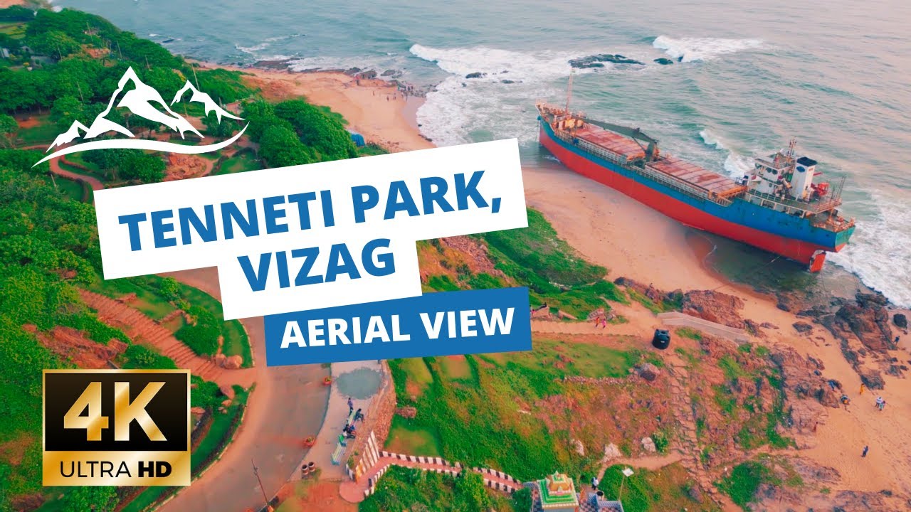 Tenneti Beach Park Drone View 🏖️ | Must visit place in Vizag | Bangladesh Cargo Ship Aerial View