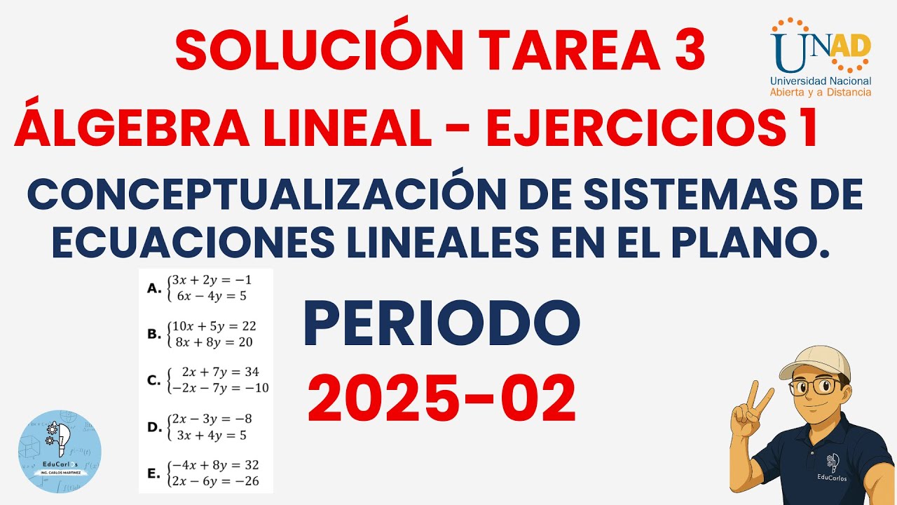 Sistemas de ecuaciones lineales 2x2 | Solución Ejercicio 1 Tarea 3 Álgebra Lineal UNAD 2025-02