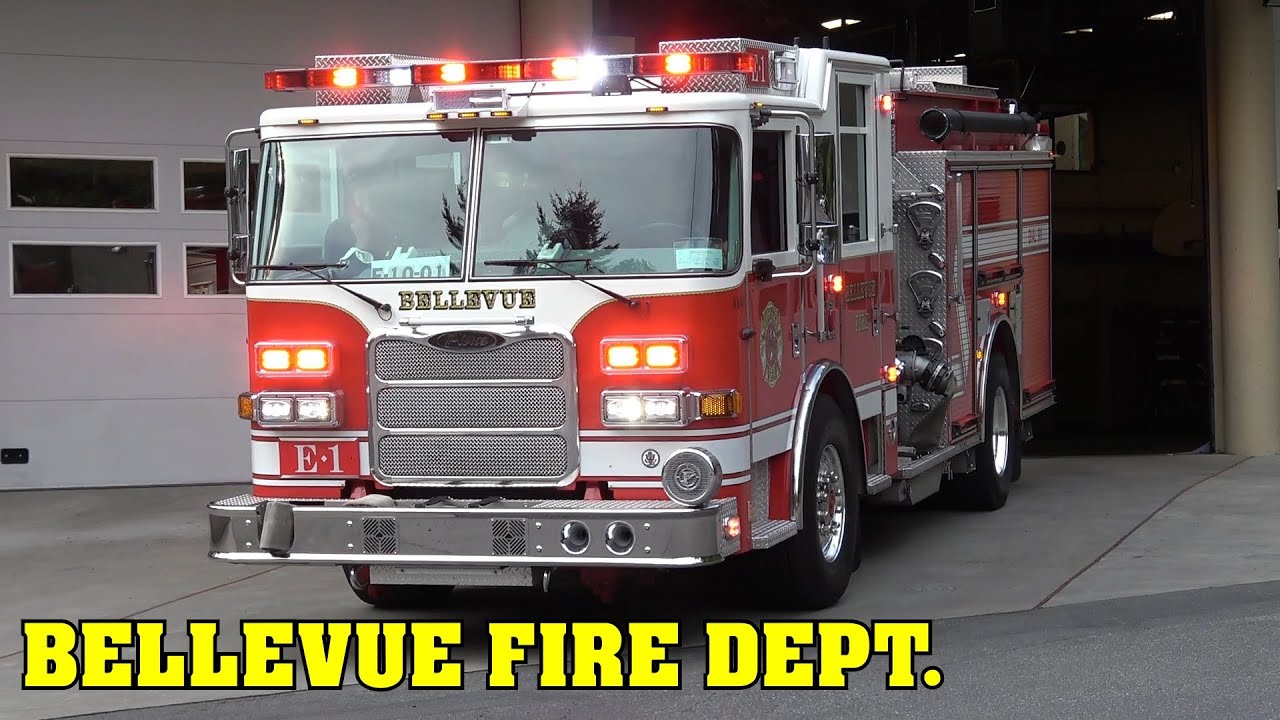 [RUMBLER, Q & HORN!] - BELLEVUE FIRE | Engine 1 & Aid 1 responding lights & siren!