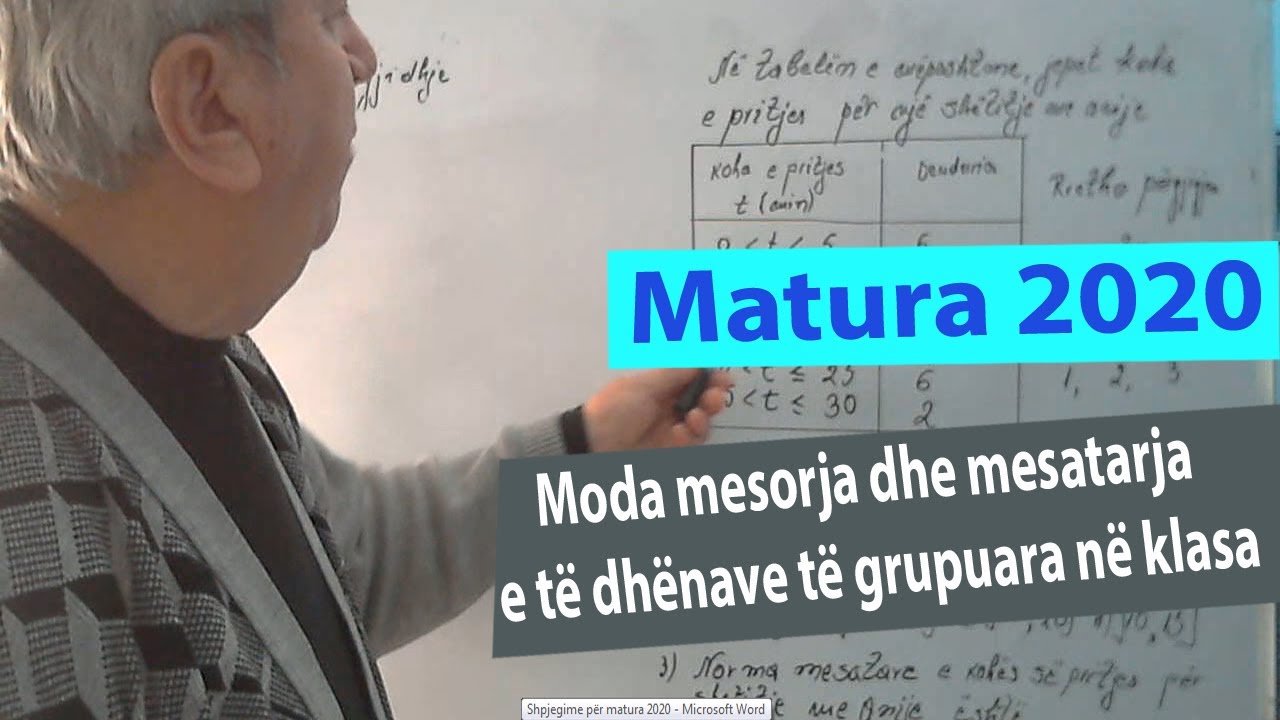 Ushtrime matematike  Matura  2020 / Moda mesorja dhe mesatarja e të dhënave të grupuara në klasa