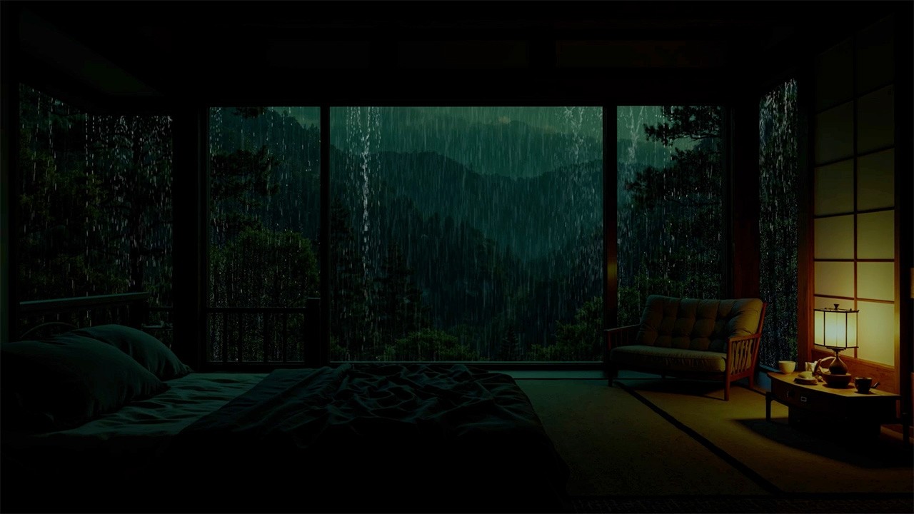 Rain Sounds in a Snowy Garden at Night (No Ads) | Cozy Cabin Ambience for Sleep