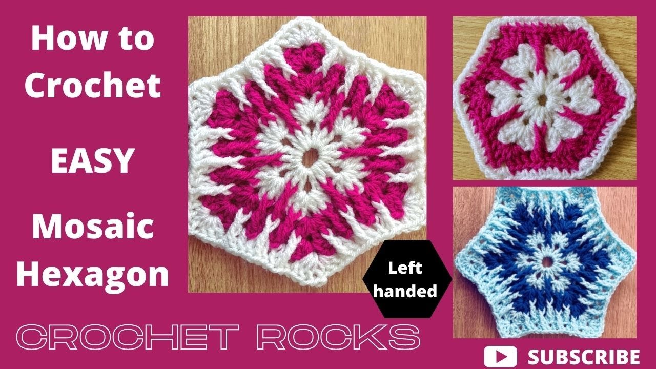 How to Crochet my Mosaic Granny Hexagon & Coaster  LEFT HAND TUTORIAL | Crochet Rocks