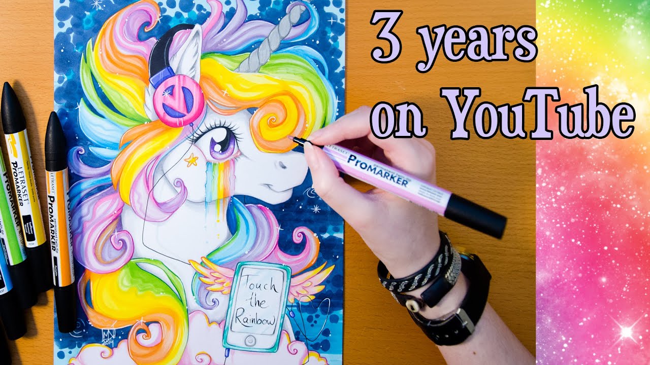 Speed Drawing Shiny Rainbow Unicorn, 2nd Version - 3 Years on YouTube!