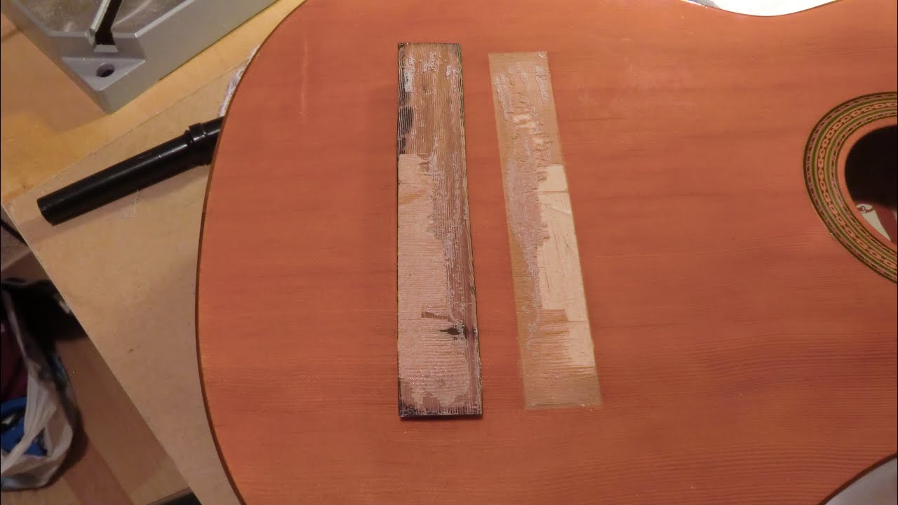 Pegado de un puente nuevo en una guitarra y puesta a punto
