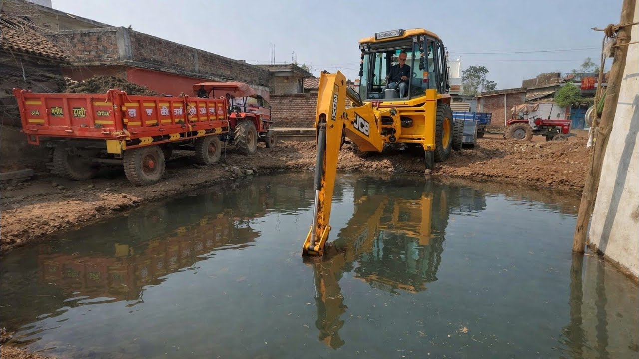 ​JCB 3dx Backhoe Machine Loading Mud Track And Tractor's | Mahindra Tractor Trolley And 3 TATA Track