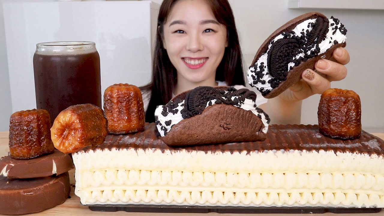 SUB) ASMR Торт-мороженое Мукбанг 🍰 Шоколад Ваниль Кремовый хлеб CVS Десерт Oreo Канеле Омлет