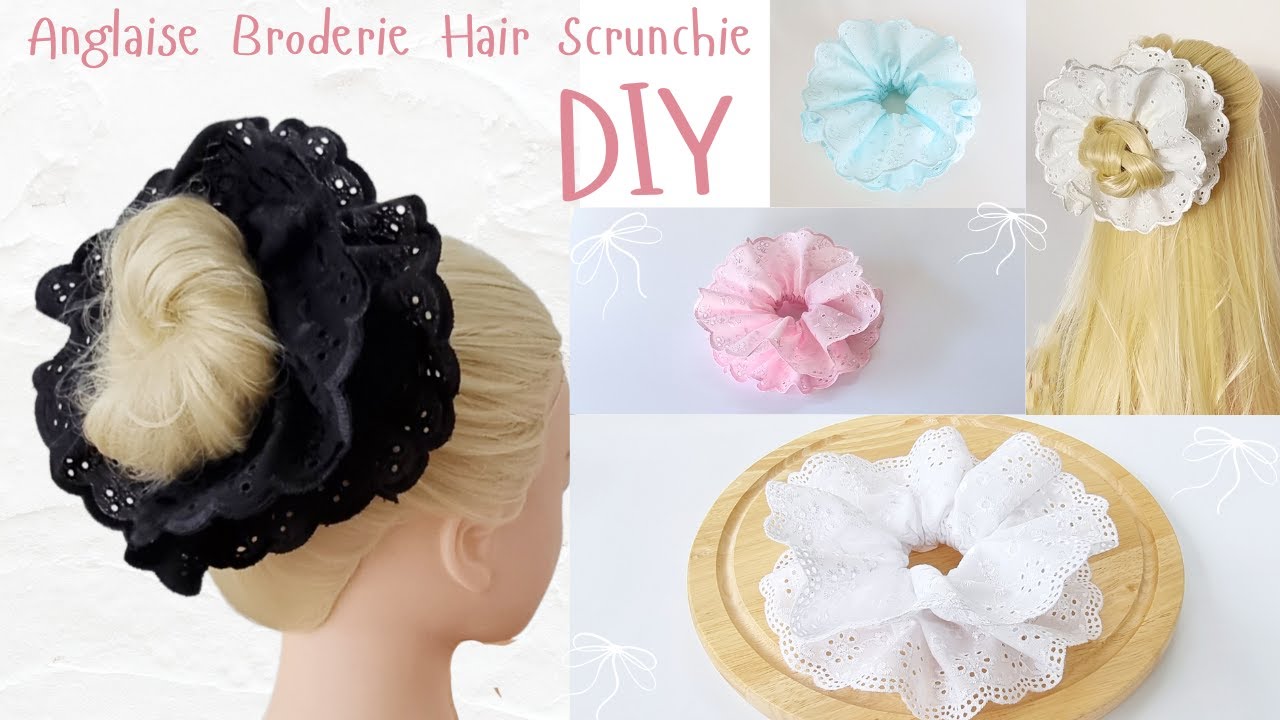 Ruffle Scrunchie DIY using Embroidered trim. Simple Sewing Tutorial to make Fabric Frilly Hair Tie.