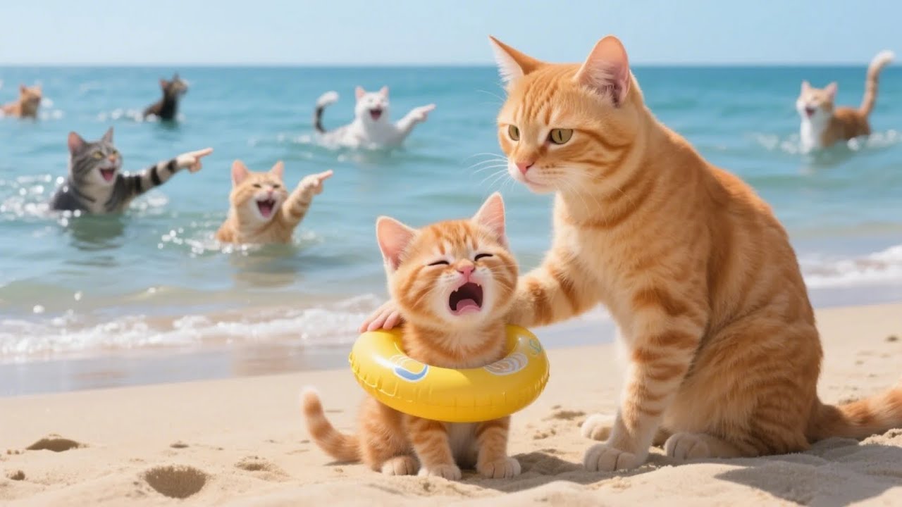 Poor Kitten Can’t Swim and Gets Mocked, Mama Cat Teaches Her How to Swim and She Becomes a Hero ❤️