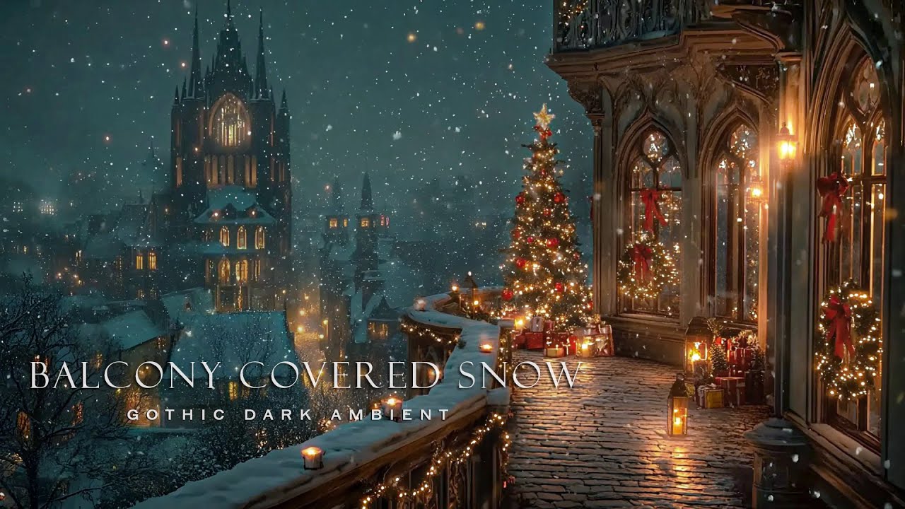 Balcony Covered in Snow in the Chilly Christmas Night Air|Dark Academia Winter Music & Calm Ambience