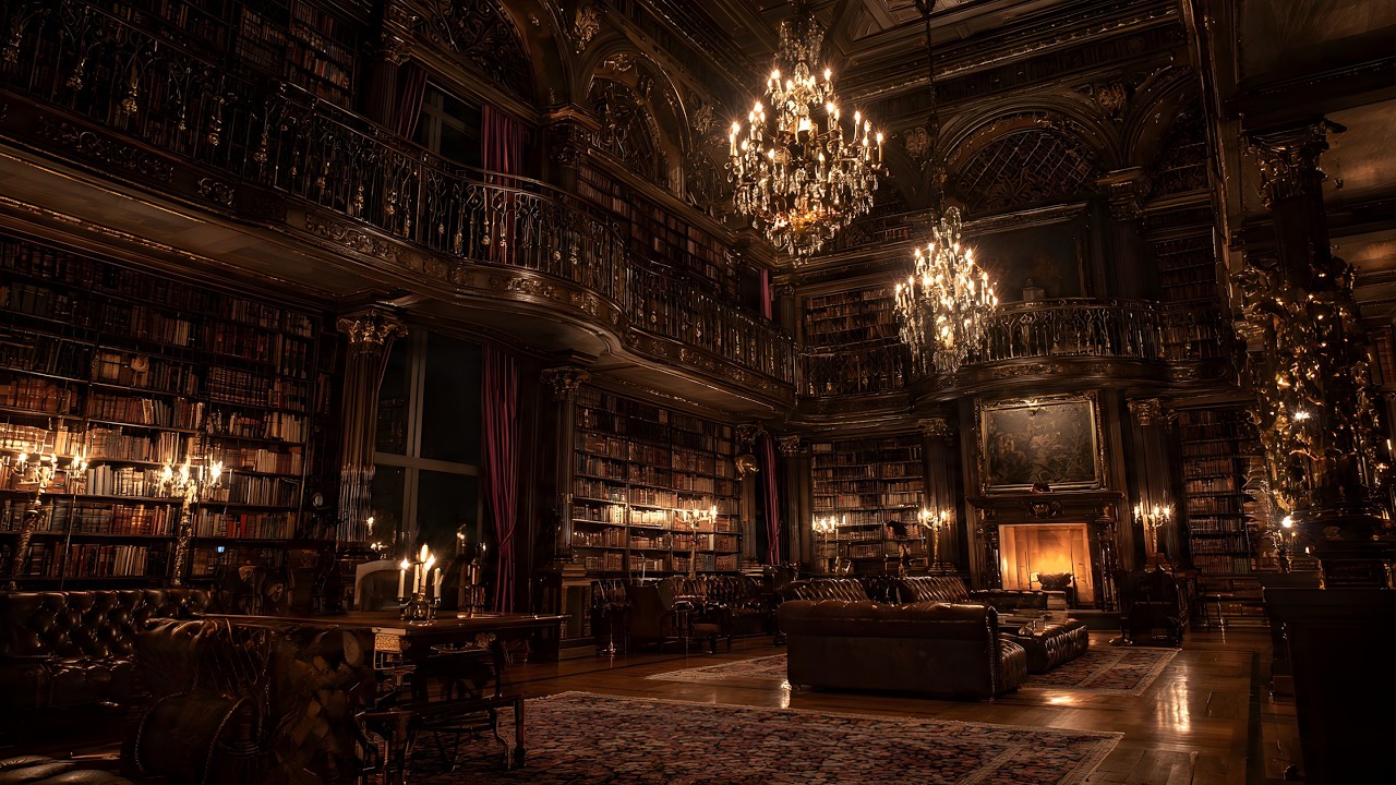 Old Library Ambience | Rain and Fireplace Sound🔥Cozy Ambience to Relax | Pluvial Serenity
