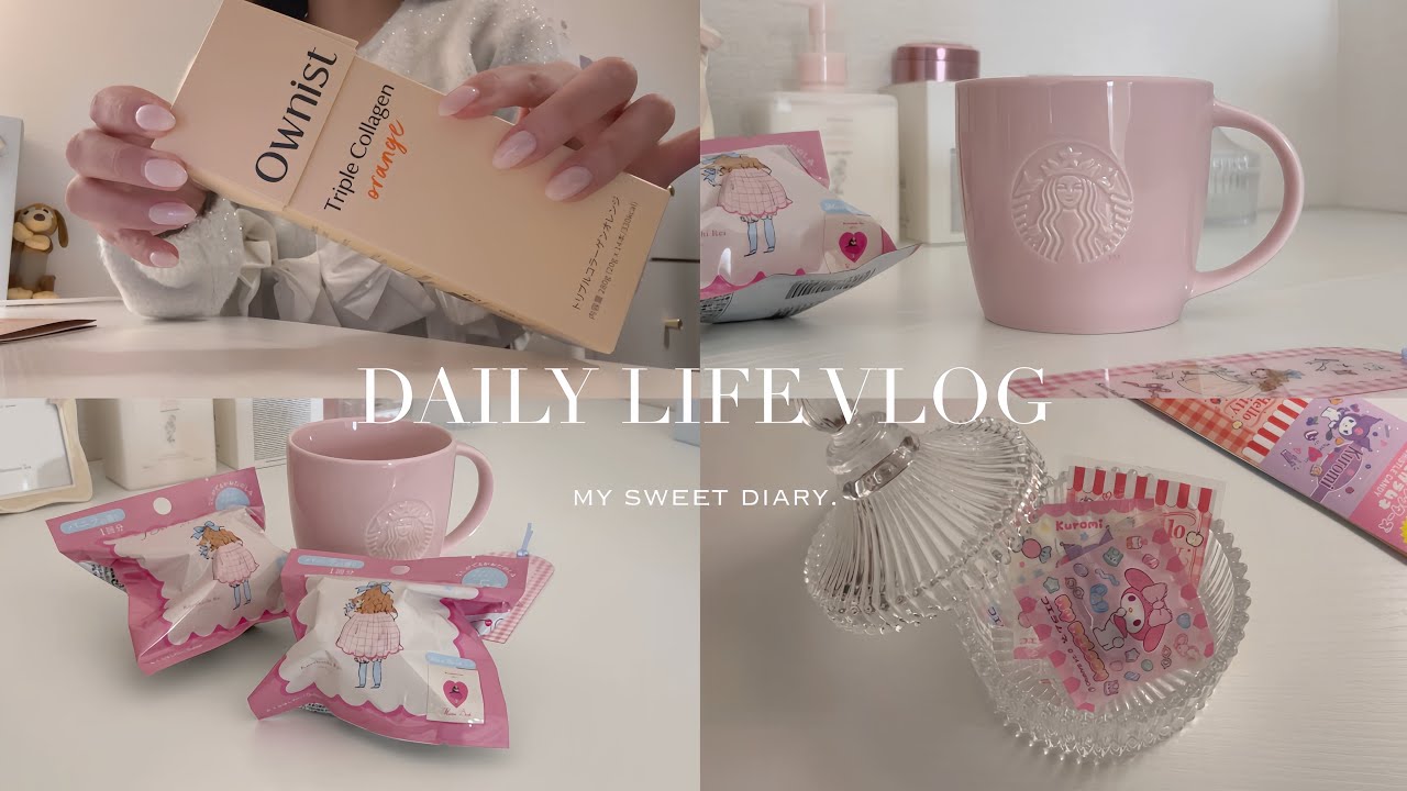 vlog ｜可愛い雑貨🧁🎀Ownistでインナーケア,スタバ購入品,レプロナイザー,日記時間📔冬の入浴剤🛁のほほんとした日常🤍 #ピンク系統 #日常ブイログ #ドライヤー #スタバ新作 #可愛い