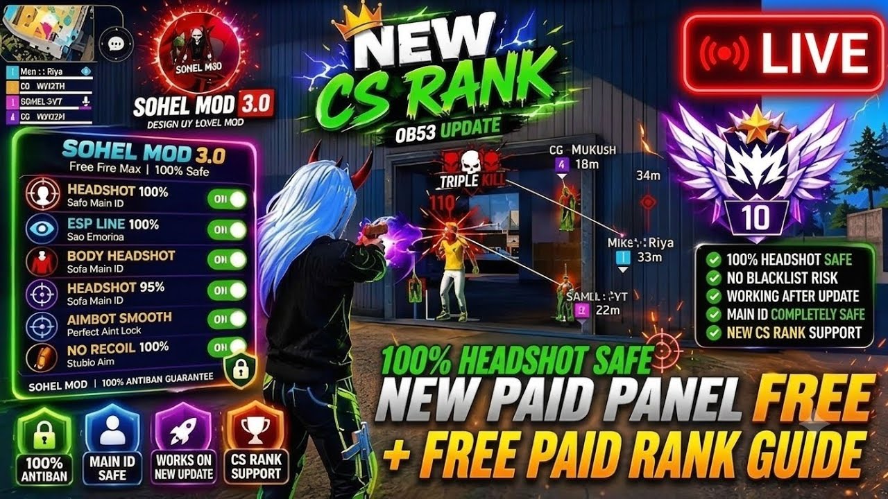 Free Fire Hack ✅ Free Fire mod menu ob53 👽 Freefire Mod Menu Apk Auto kill + fly Hack FF Panel Hack👻