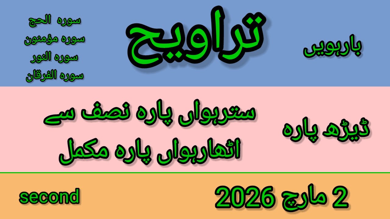 Taraveeh, Tarabi, Parah 17,Parah 18,Surah alnoor, Surah Muminoon, Ramzan, Quran, 
