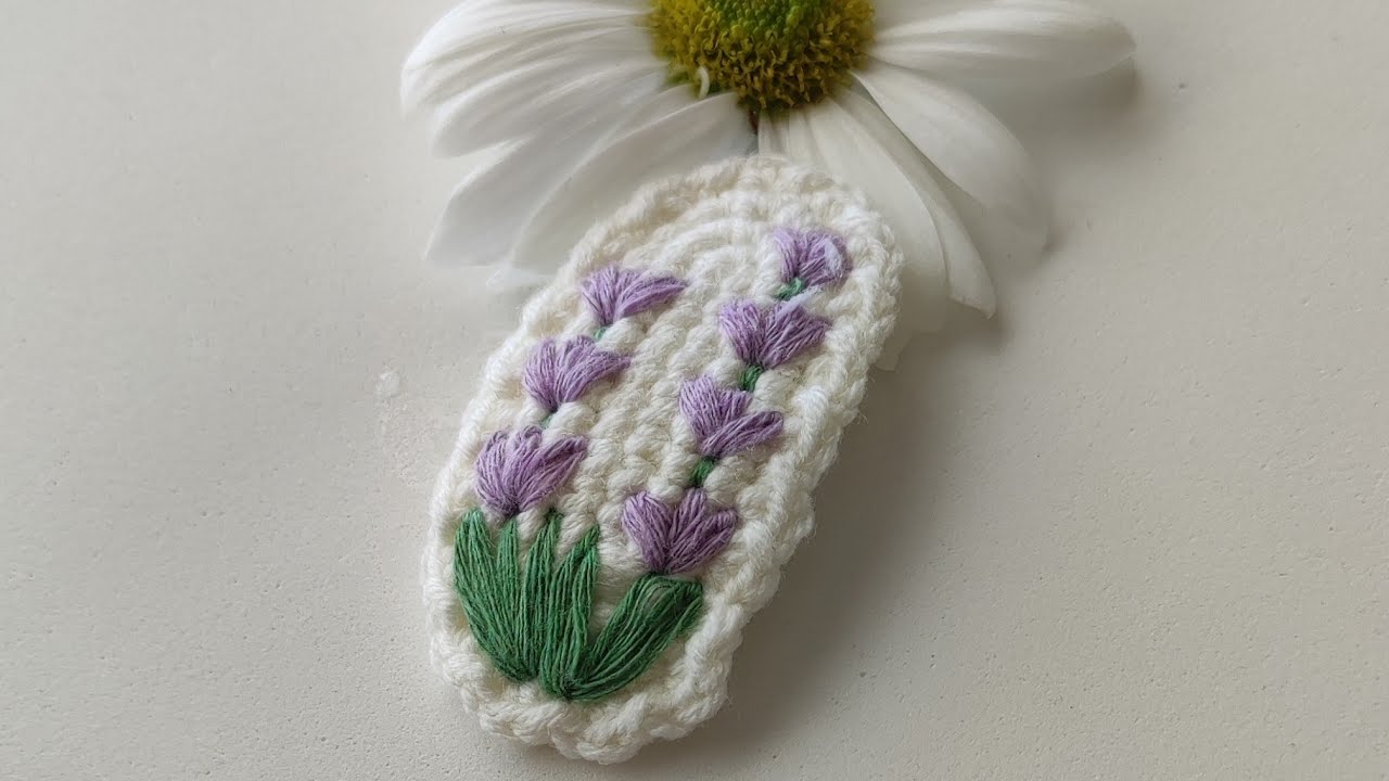 Lavanta işlemeli örgü toka yapımı #crochet #örgütoka #örgümodelleri #hairclip